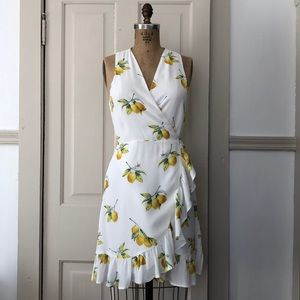 Rails Madison Lemon Print Wrap Dress S Ruffle